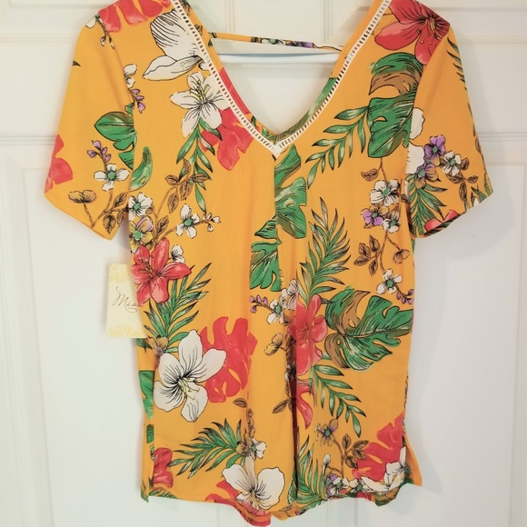 Misia Top NWT Size Small Yellow Multicolored Flora - Picture 5 of 6
